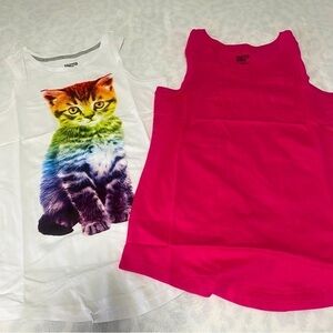 Spotted Zebra Lot of (2) Large/10 Girl’s Tank Tops 1 Cute Cat/1 Solid Pink NWOT